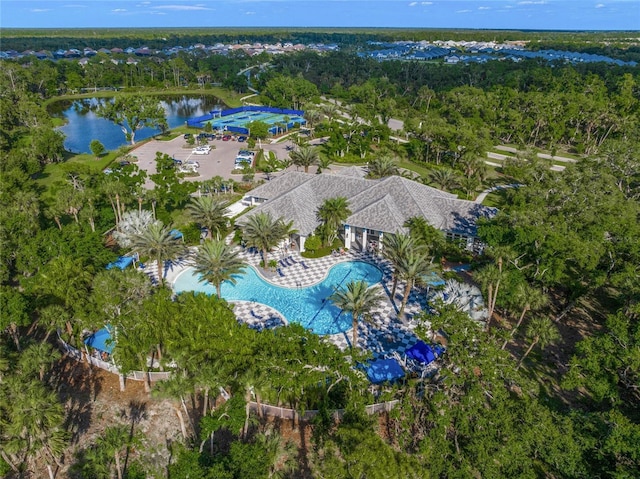 aerial view featuring a water view