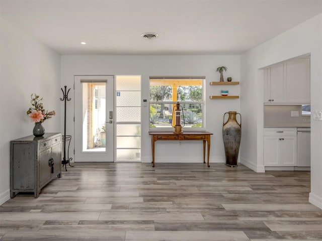 entryway with light wood-type flooring and a wealth of natural light