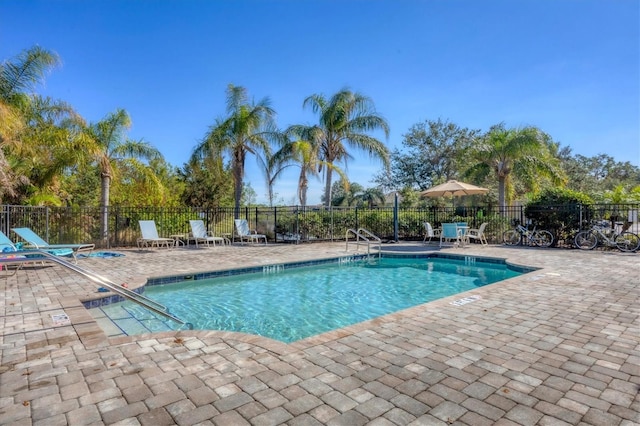 view of pool featuring a patio