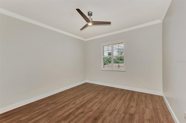 830 The Esplanade N Unit 203, Venice, FL 34285 - empty room featuring dark wood finished floors, crown molding, ceiling fan, and baseboards