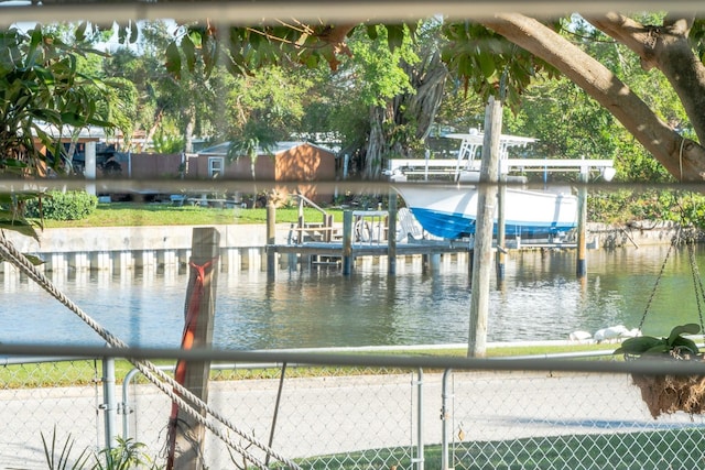 dock area with a water view