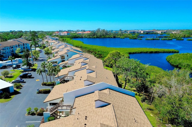 bird's eye view featuring a water view