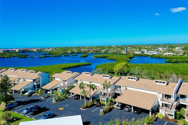 aerial view with a water view