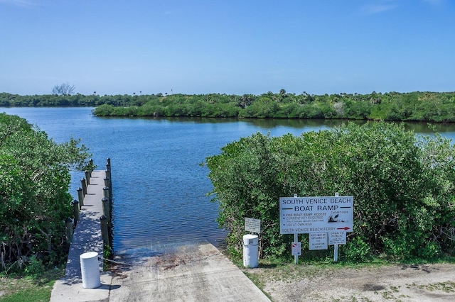 dock area with a water view