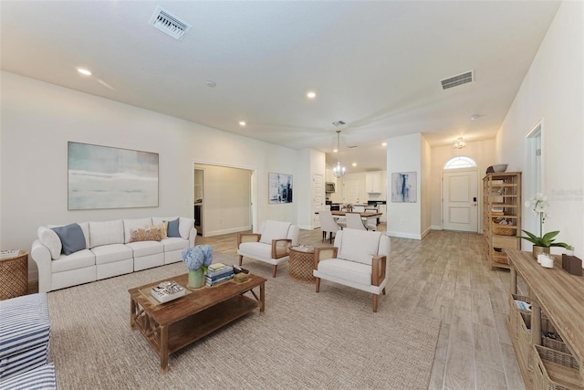 living room with light wood-type flooring