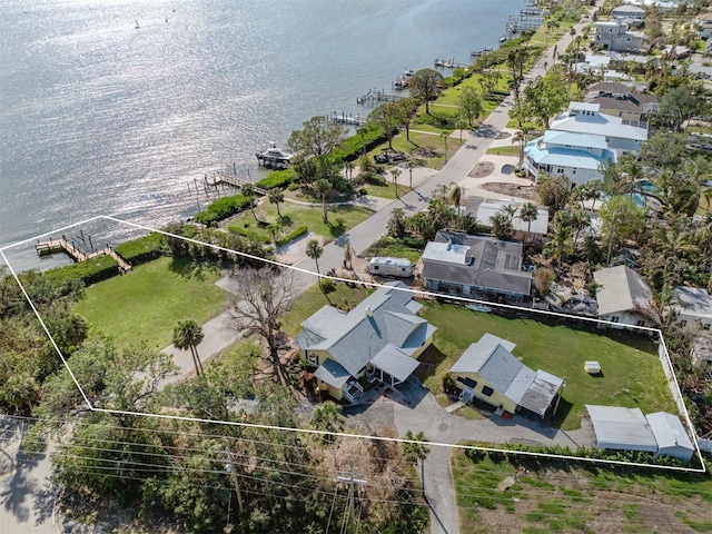 bird's eye view featuring a water view