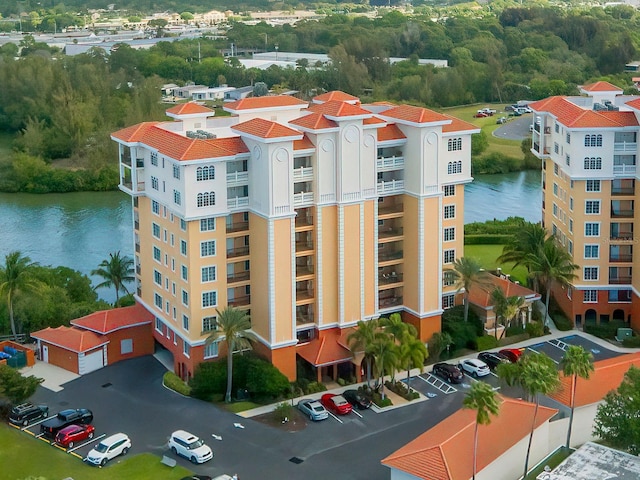 aerial view with a water view