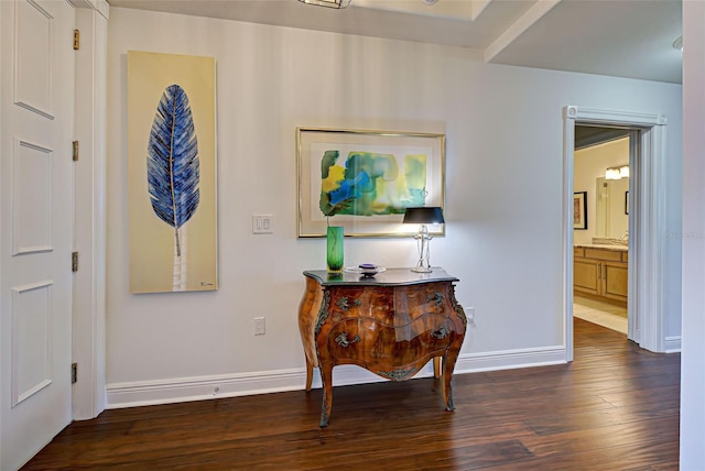 hallway featuring dark hardwood / wood-style floors