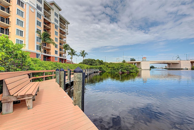 view of dock with a water view