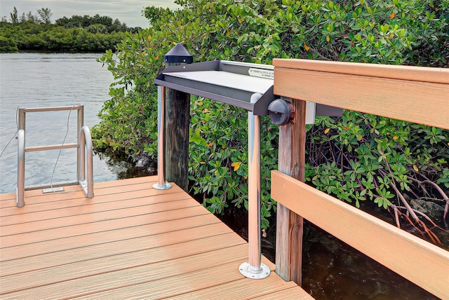 dock area featuring a water view