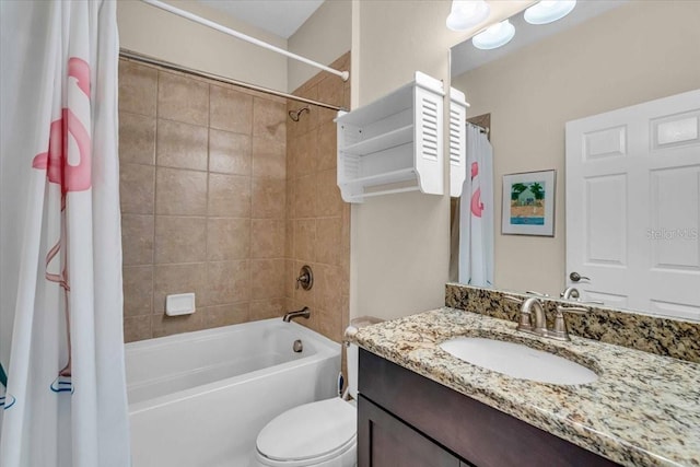 full bathroom featuring vanity, toilet, and shower / tub combo with curtain