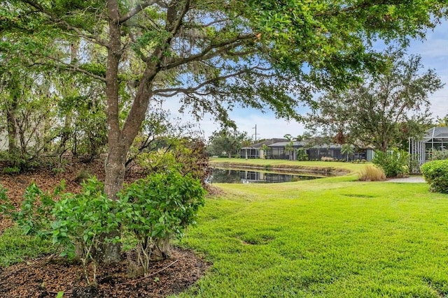 view of yard with a water view