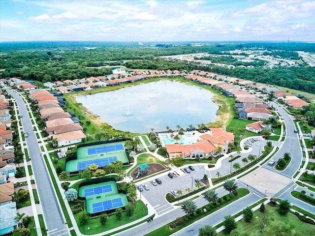 aerial view with a water view