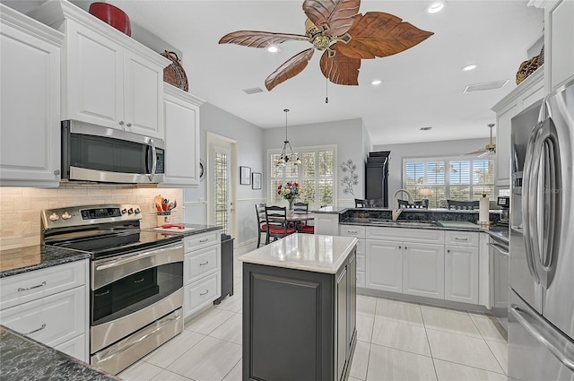 kitchen with white cabinetry, sink, a kitchen island, and stainless steel appliances