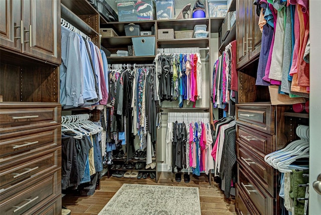 spacious closet with light hardwood / wood-style flooring