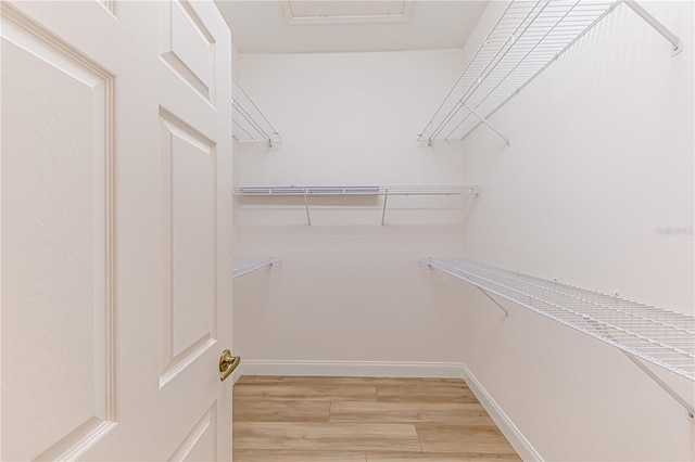 spacious closet with light hardwood / wood-style flooring