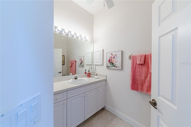 bathroom featuring vanity and ceiling fan