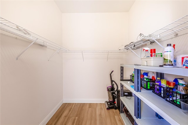 walk in closet with hardwood / wood-style flooring