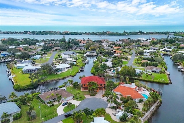 bird's eye view featuring a water view