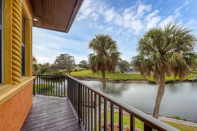 deck with a water view