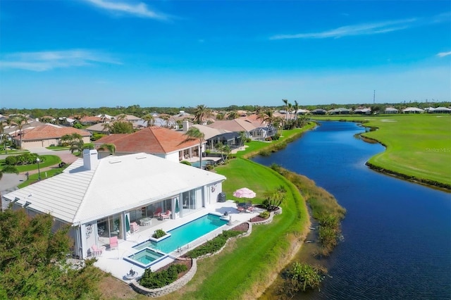 aerial view with a water view