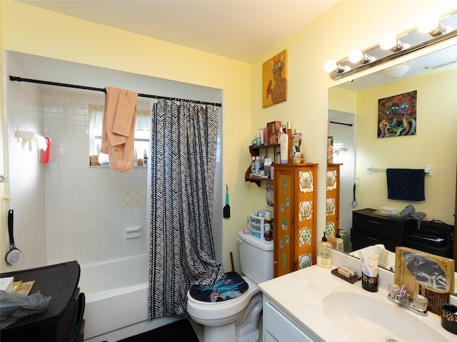 full bathroom featuring shower / tub combo, vanity, and toilet