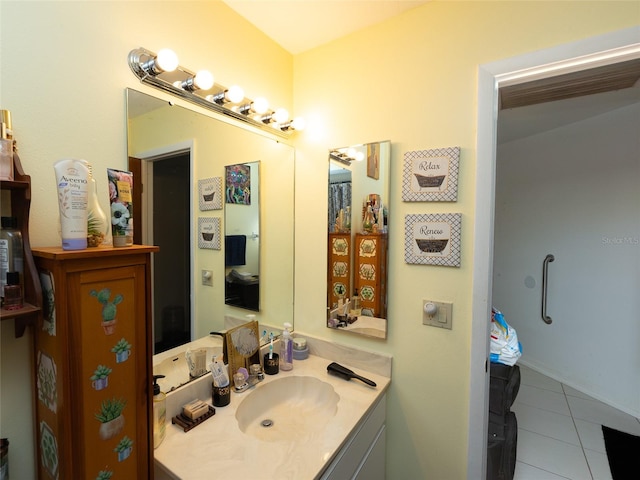 bathroom featuring vanity and tile patterned floors