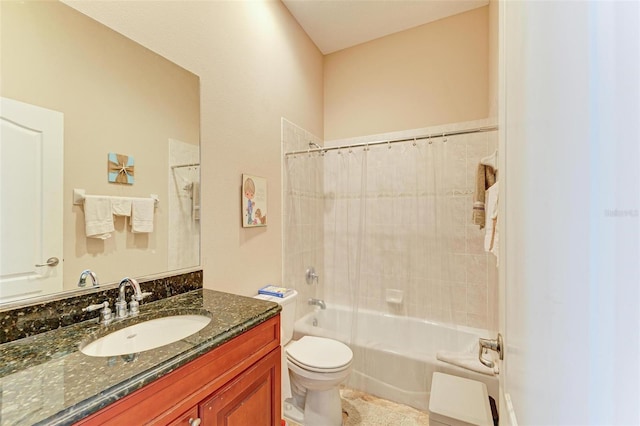 full bathroom featuring vanity, toilet, and shower / bathtub combination with curtain