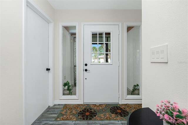 entryway with dark wood-type flooring