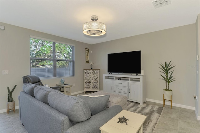 living room featuring light tile patterned floors