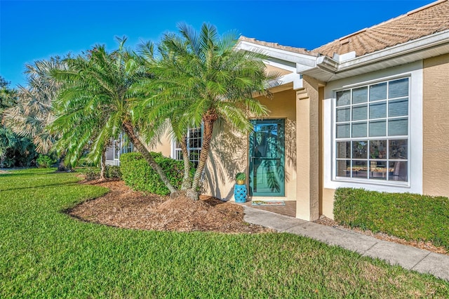 entrance to property featuring a lawn