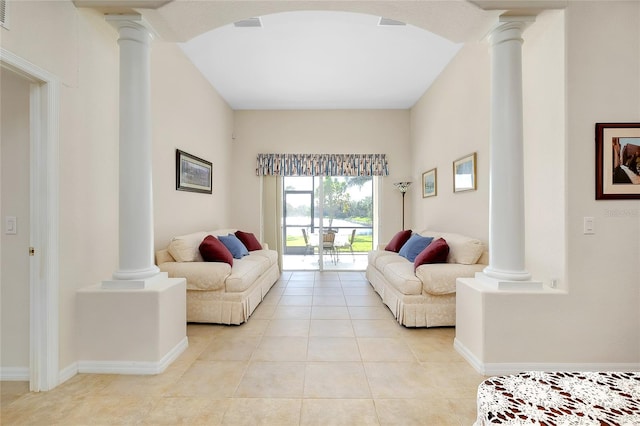 living room with light tile patterned floors