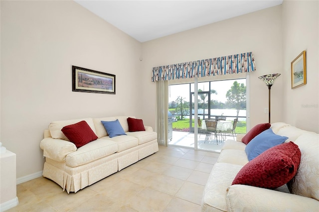 living room with light tile patterned floors