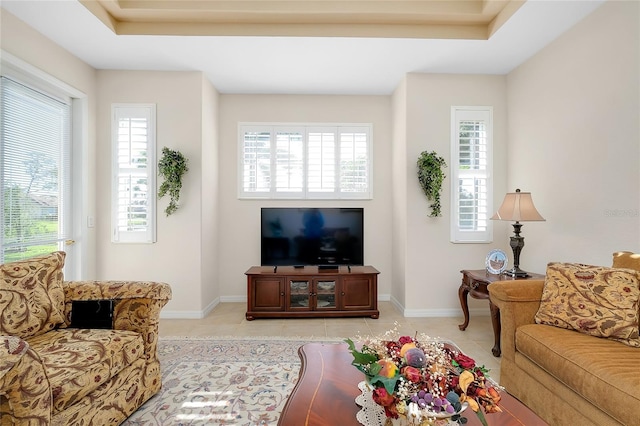 living room with light tile patterned floors