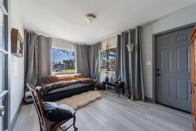 living area with light hardwood / wood-style floors