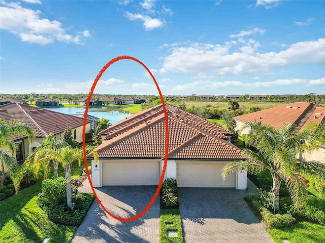 aerial view with a water view