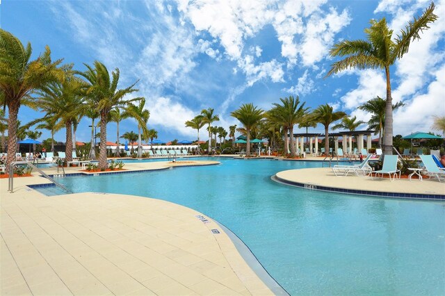 view of swimming pool with a patio area