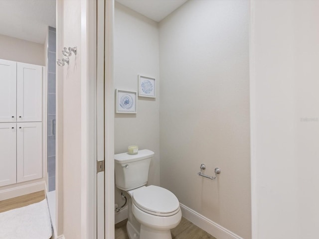 bathroom with toilet and wood-type flooring