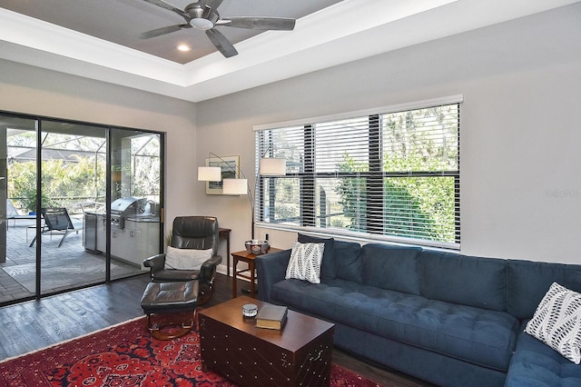 169 N Cayman Isles Blvd, Englewood, FL 34223 - living room featuring wood finished floors, a ceiling fan, and recessed lighting