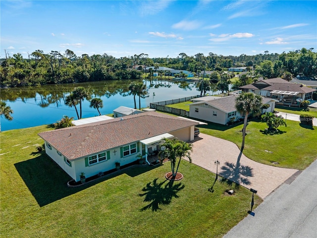 aerial view with a water view