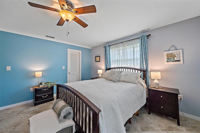 bedroom with a closet and ceiling fan