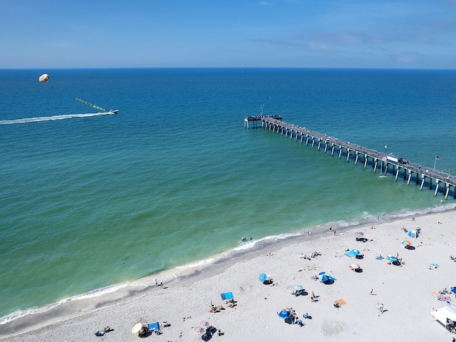 aerial view with a beach view and a water view