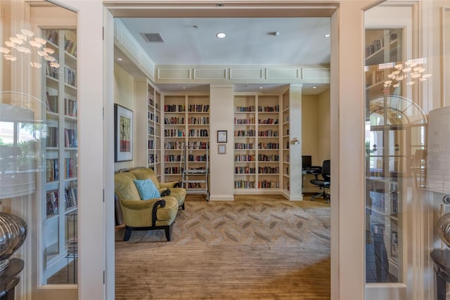 living area featuring carpet flooring