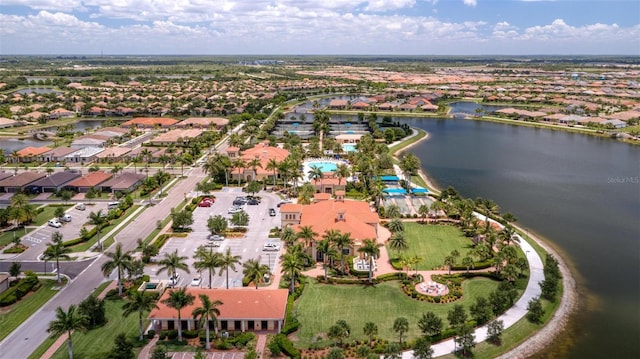 aerial view with a water view