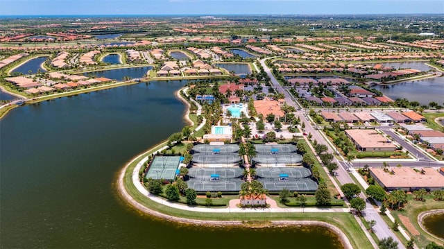 aerial view with a water view