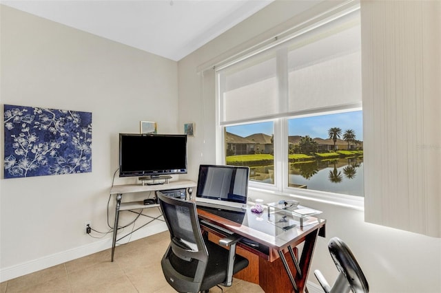 home office featuring light tile patterned floors