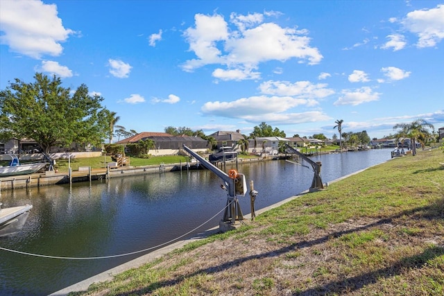 property view of water with a boat dock