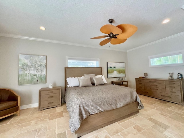 6405 Gulf Dr, Holmes Beach, FL 34217 - bedroom featuring crown molding, multiple windows, and stone finish flooring