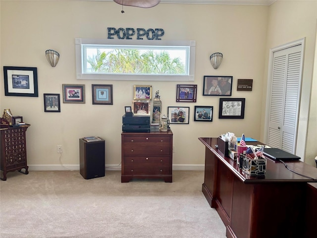6405 Gulf Dr, Holmes Beach, FL 34217 - home office with baseboards and light colored carpet