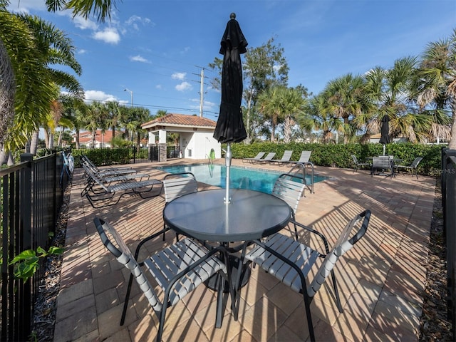 exterior space featuring a patio and a community pool